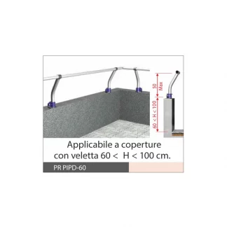 PIPD ALUSAFE 60 Parapetto in alluminio verticale fissaggio a parete o pavimento inclinato