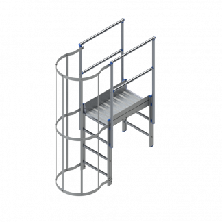 Sbarco con ballatoio e scala di uscita per scala con gabbia