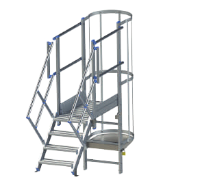 Sbarco con ballatoio e scala inclinata di uscita per scala con gabbia