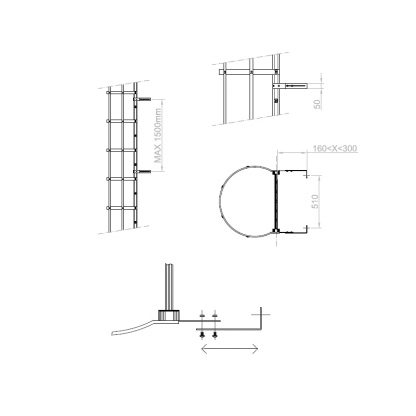 Staffe da massimo 300 mm telescopiche per scale con gabbia