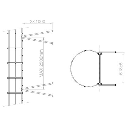 Staffe a X da massimo 1000 mm per scale con gabbia